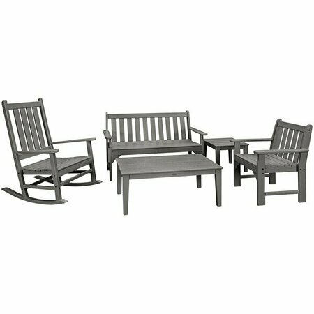 POLYWOOD Vineyard 5-Piece Slate Grey Bench and Rocking Chair Set 633PWS3571GY